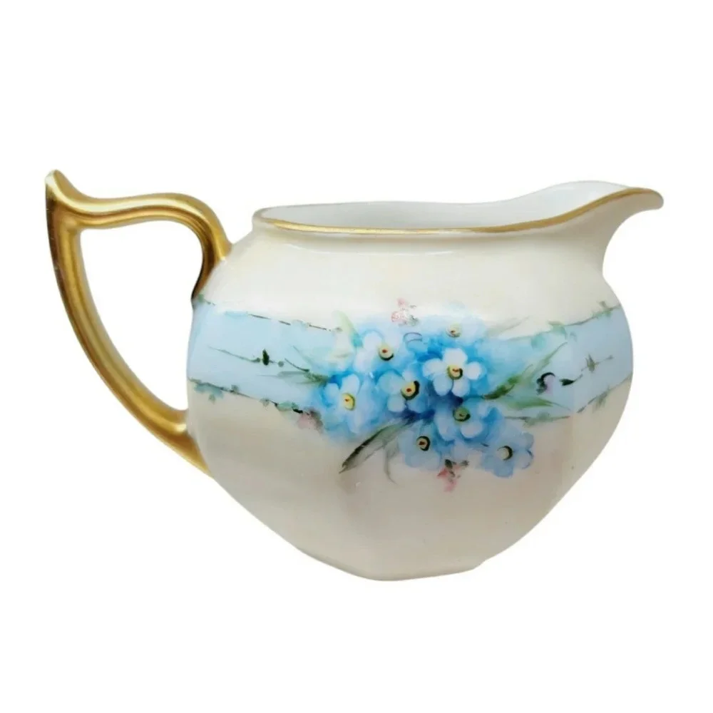 Antique ZS & Co. Bavaria Blue Flower Gold Rimmed Creamer